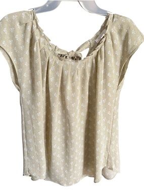 LC Lauren Conrad Beige Floral Tie-Back Blouse